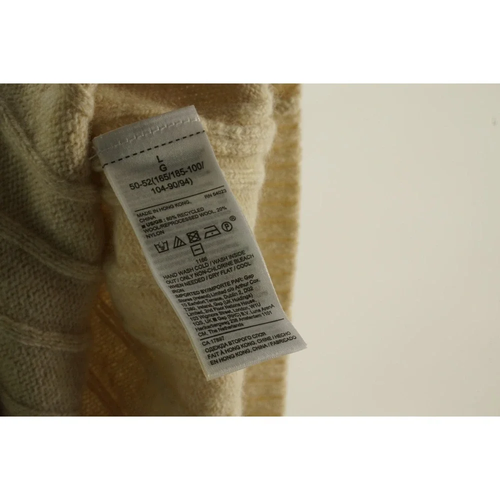 Banana Republic Crew Macro Rib Cable Knit Wool Sweater Men's Large Cream Stretch